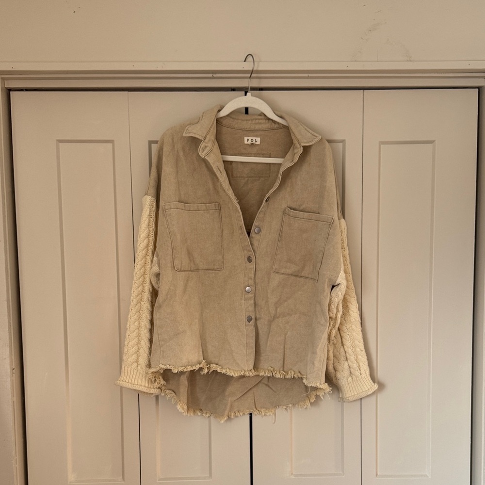 Oversized Jacket with Cable Knit Sleeves
